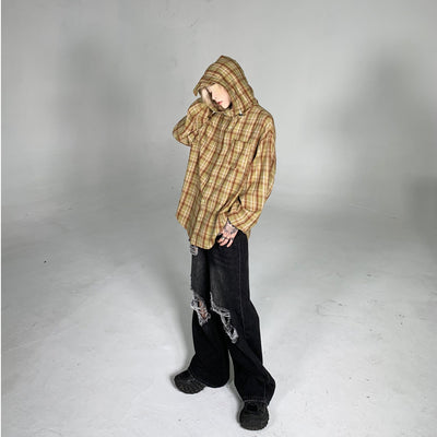 Plaid Hooded Outer Shirt Korean Street Fashion Shirt By Ash Dark Shop Online at OH Vault