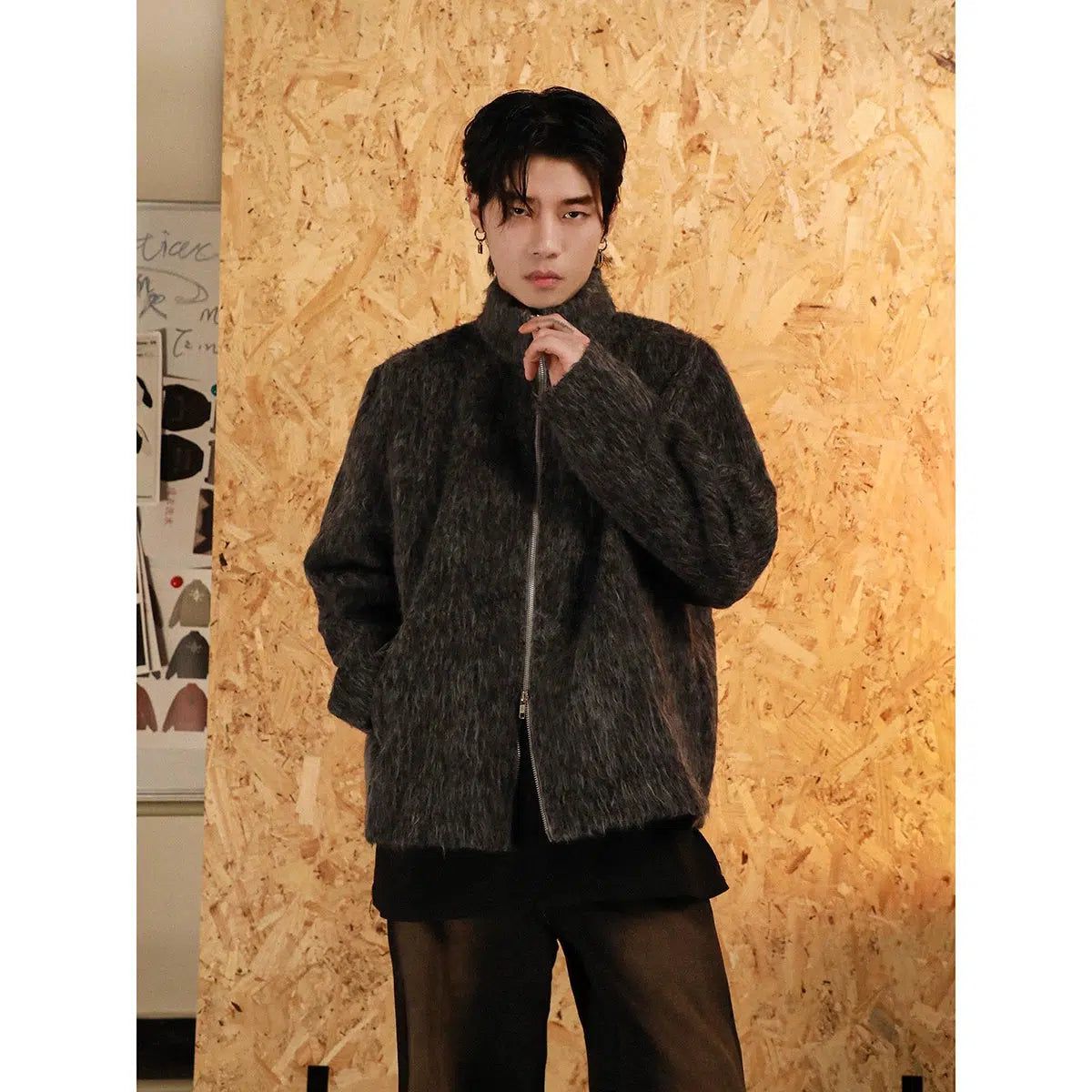 Hazy Stand Collar Fur Jacket Korean Street Fashion Jacket By Mr Nearly Shop Online at OH Vault