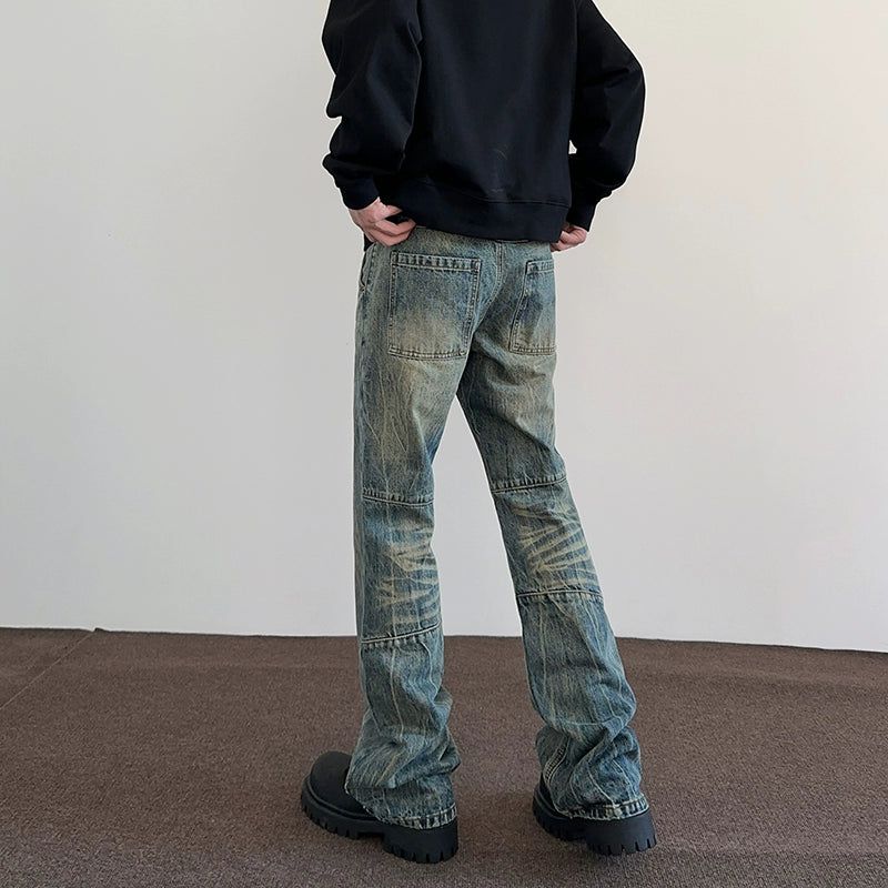 Faded Whisker Accent Flared Jeans Korean Street Fashion Jeans By A PUEE Shop Online at OH Vault