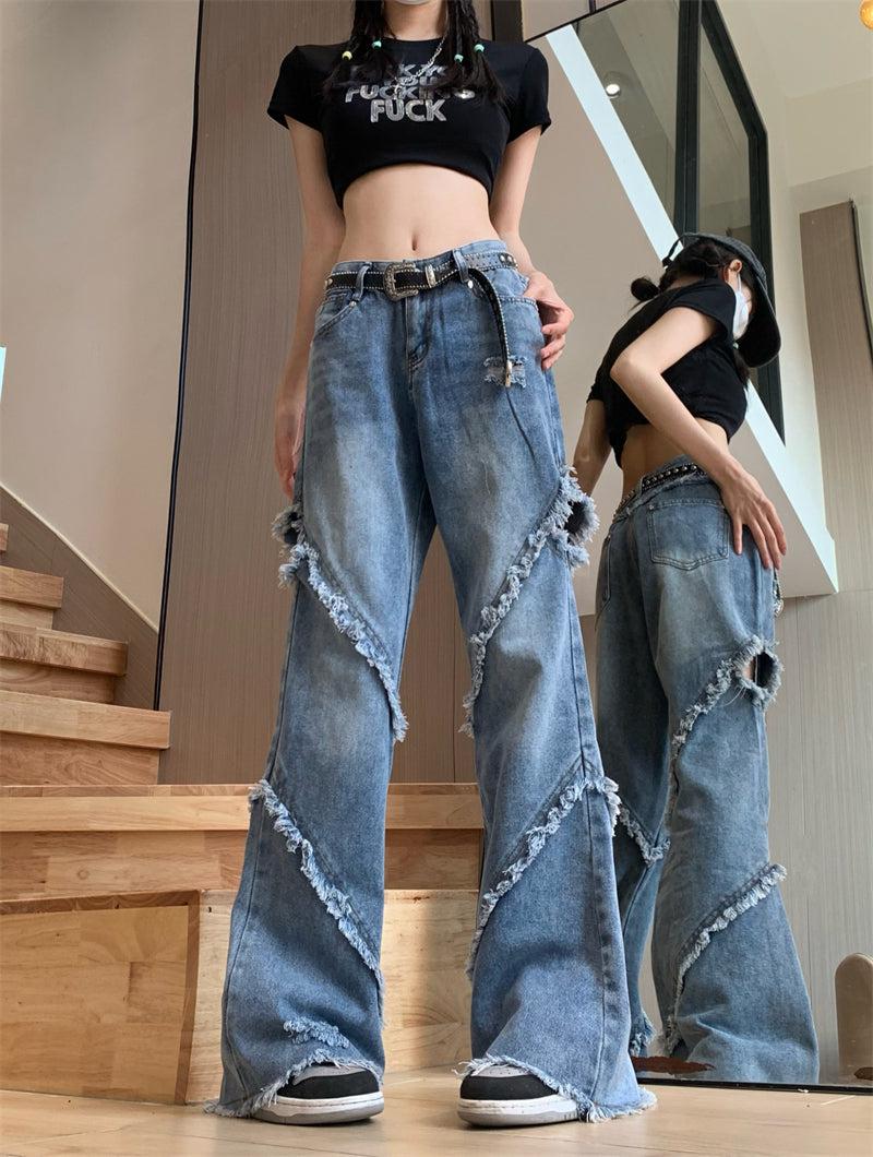 Frayed Trim Flared Leg Jeans Korean Street Fashion Jeans By Made Extreme Shop Online at OH Vault