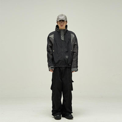 77Flight Minimal Logo Drawstring Windbreaker Jacket Korean Street Fashion Jacket By 77Flight Shop Online at OH Vault