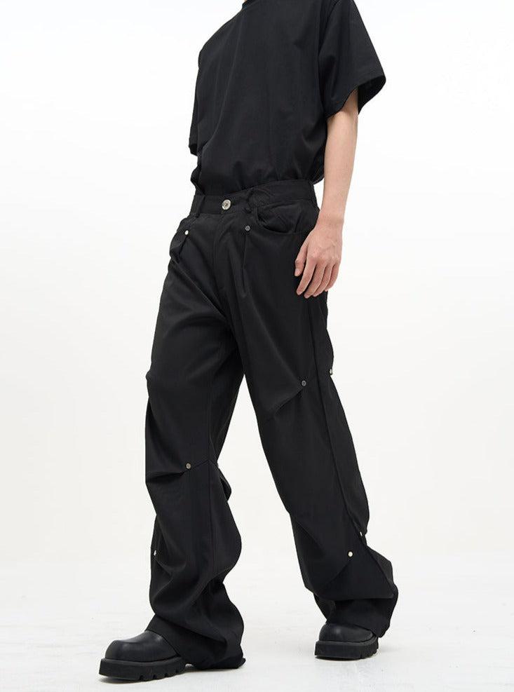 77Flight Casual Buttoned Pleats Pants Korean Street Fashion Pants By 77Flight Shop Online at OH Vault