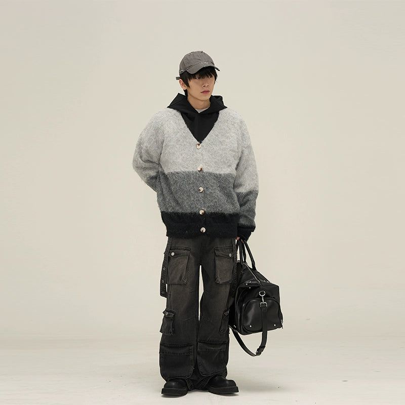 Gradient Flap Pocket Cargo Jeans Korean Street Fashion Jeans By 77Flight Shop Online at OH Vault