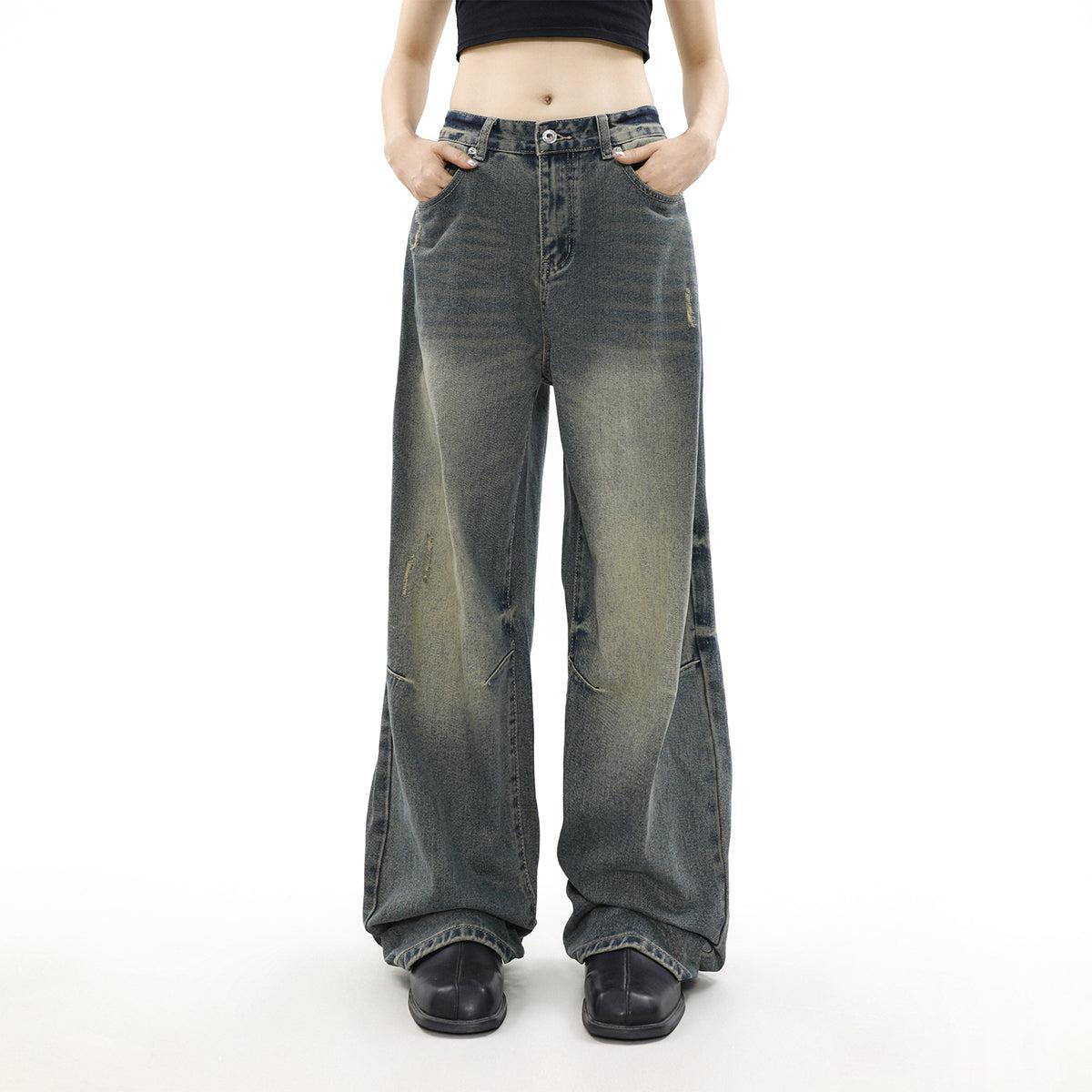 Mr Nearly Washed Scratch Cut Lines Loose Jeans Korean Street Fashion Jeans By Mr Nearly Shop Online at OH Vault