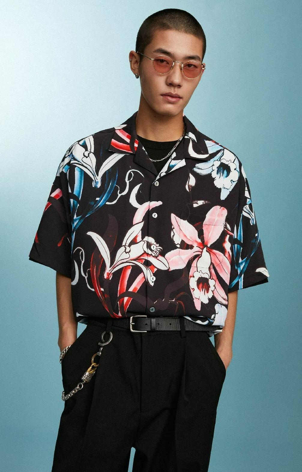 Floral Pattern Hawaiian Shirt Korean Street Fashion Shirt By Super Tofu Shop Online at OH Vault