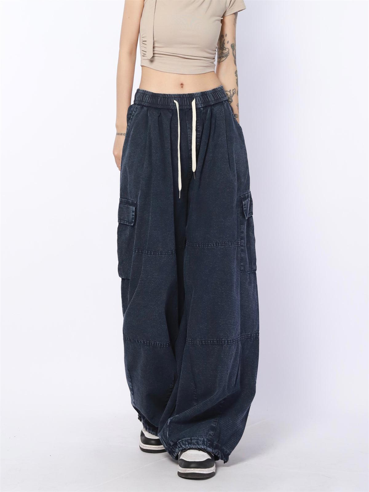 Made Extreme Drawstring Line Textured Wide Cargo Pants Korean Street Fashion Pants By Made Extreme Shop Online at OH Vault