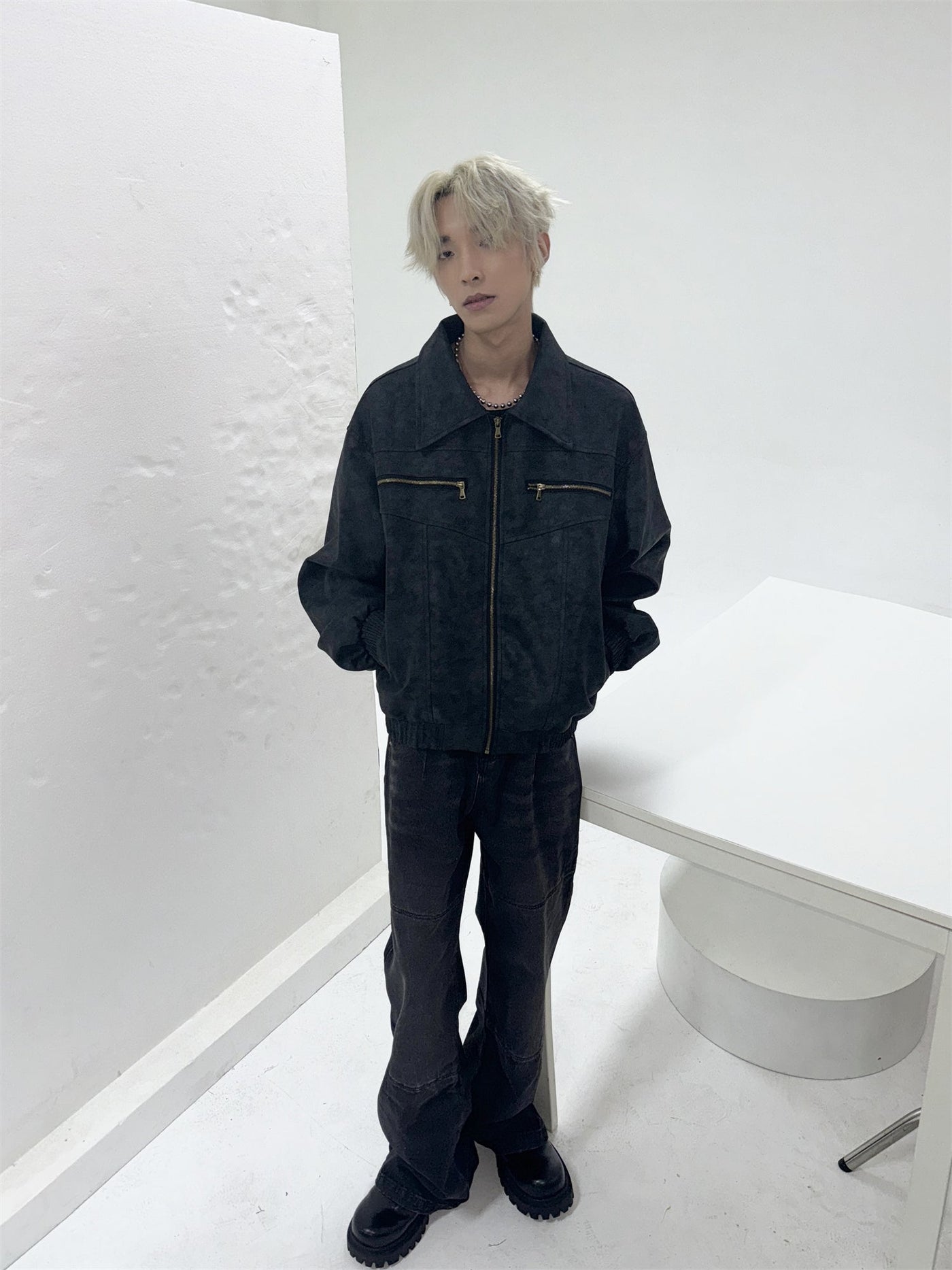 Matte Snowflake Pattern PU Leather Jacket Korean Street Fashion Jacket By Ash Dark Shop Online at OH Vault