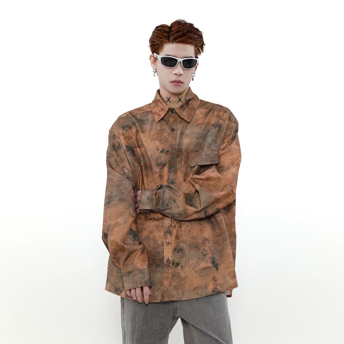 Retro Painted Long Sleeve Shirt Korean Street Fashion Shirt By Mr Nearly Shop Online at OH Vault