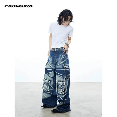 Whiskers Splash Cargo Jeans Korean Street Fashion Jeans By Cro World Shop Online at OH Vault