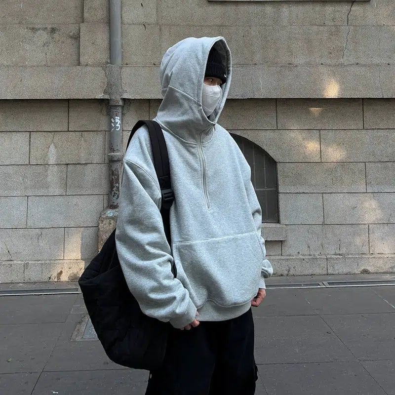 Kangaroo Pocket Half-Zip Hoodie Korean Street Fashion Hoodie By FATE Shop Online at OH Vault