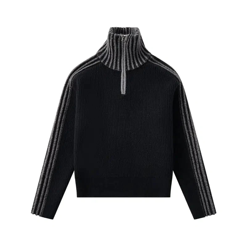 Duo Tone High Collar Knitted Half-Zip Korean Street Fashion Half-Zip By Opicloth Shop Online at OH Vault
