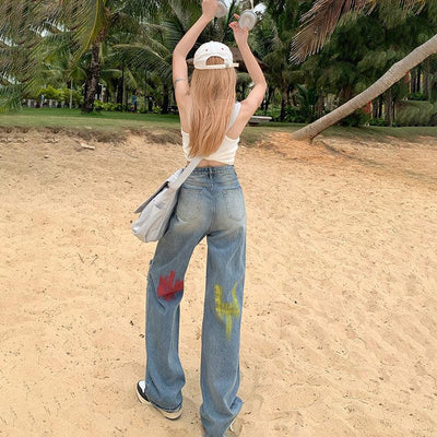Paint Spilled Ripped Knee Jeans Korean Street Fashion Jeans By Made Extreme Shop Online at OH Vault