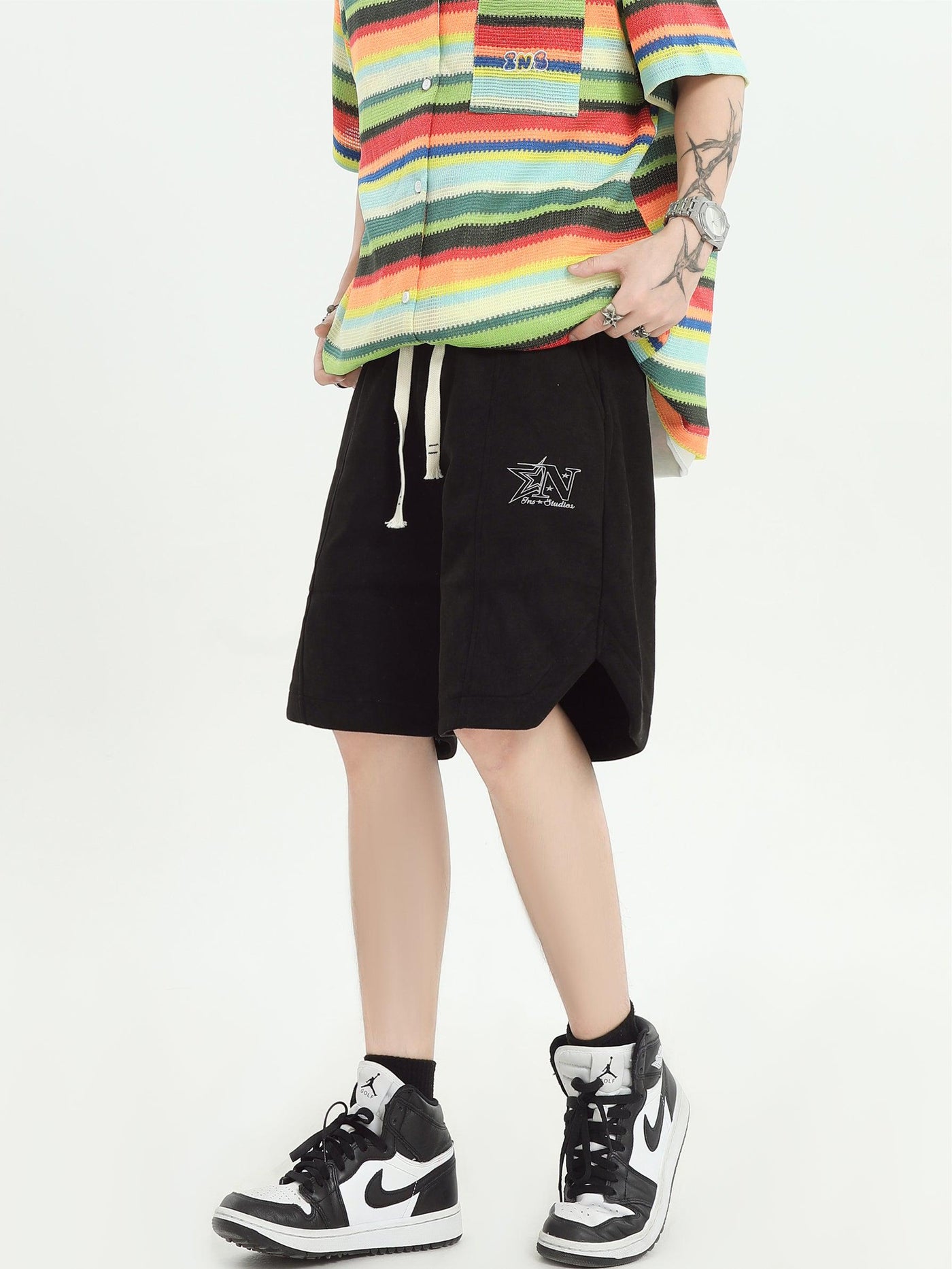 Drawstring Logo Embroidery Sports Shorts Korean Street Fashion Shorts By INS Korea Shop Online at OH Vault