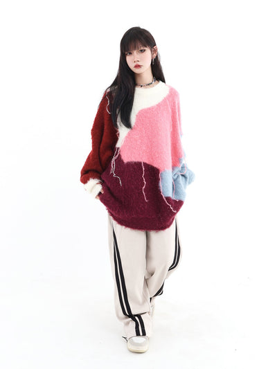 Color Bock Tassel Fluffy Sweater Korean Street Fashion Sweater By Jump Next Shop Online at OH Vault