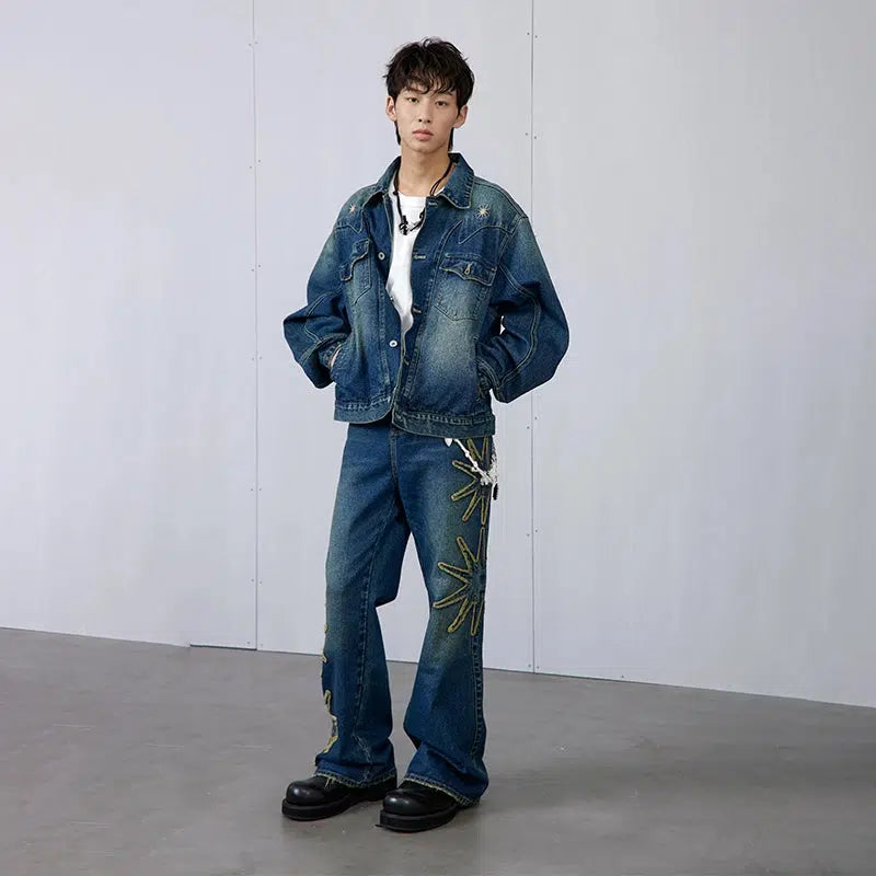 Sun Ray Stitch Denim Jacket Korean Street Fashion Jacket By Roaring Wild Shop Online at OH Vault