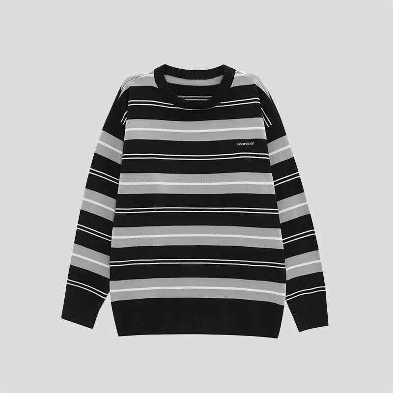 INS Korea Tri Tone Striped Loose Sweater Korean Street Fashion Sweater By INS Korea Shop Online at OH Vault