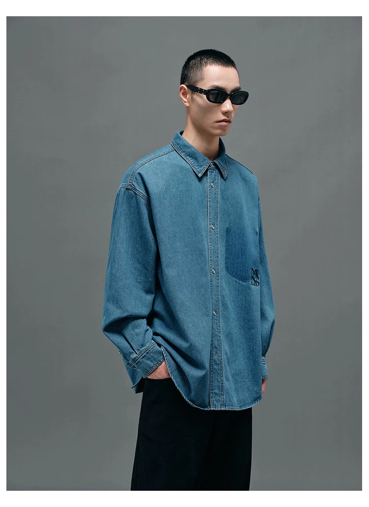 Relaxed Fit Denim Shirt Korean Street Fashion Shirt By NANS Shop Online at OH Vault