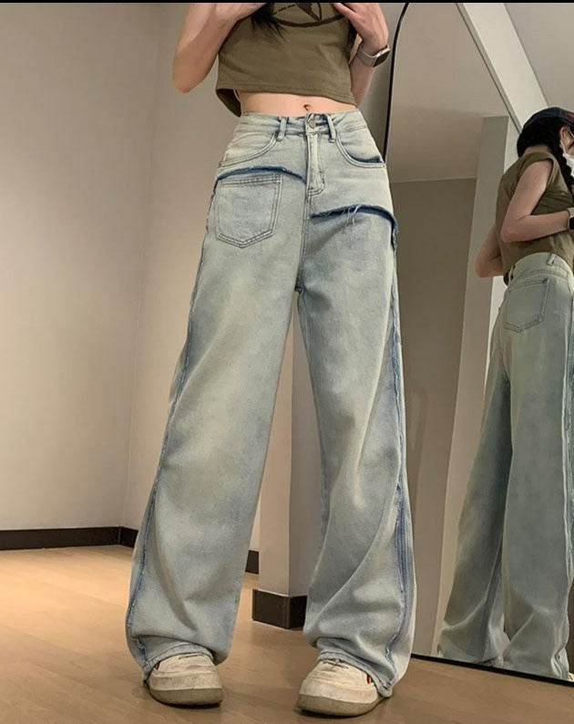 Made Extreme Washed Raw Edge Straight Jeans Korean Street Fashion Jeans By Made Extreme Shop Online at OH Vault