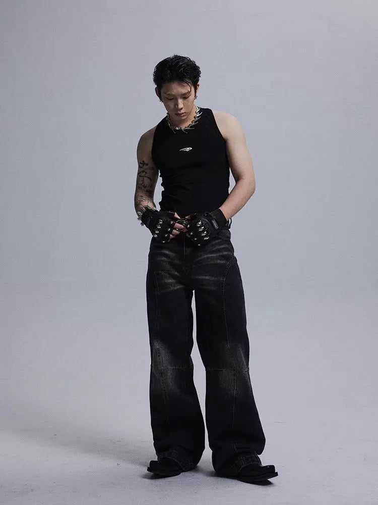 Heavy Washed Metallic Jeans Korean Street Fashion Jeans By Dark Fog Shop Online at OH Vault