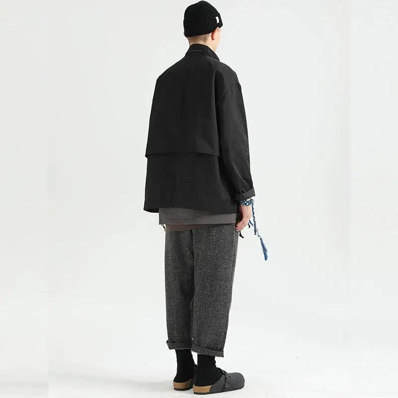 Side Buttons Layer Detail Jacket Korean Street Fashion Jacket By Decesolo Shop Online at OH Vault