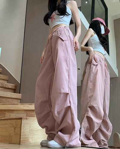 Drawstring Waist Pleated Loose Pants Korean Street Fashion Pants By Made Extreme Shop Online at OH Vault