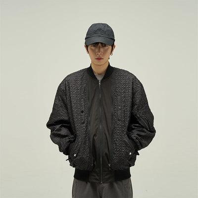 77Flight Slant Pocket Pleats Textured Bomber Jacket Korean Street Fashion Jacket By 77Flight Shop Online at OH Vault