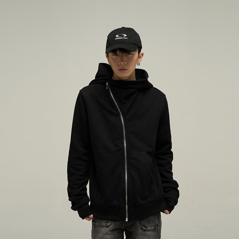 Irregular Zipped Kangaroo Pocket Hoodie Korean Street Fashion Hoodie By 77Flight Shop Online at OH Vault