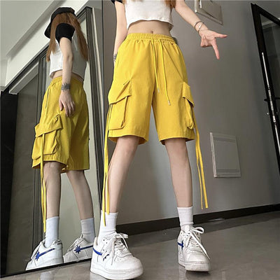 Flap Pocket Ribbon Tie Straight Shorts Korean Street Fashion Shorts By Made Extreme Shop Online at OH Vault