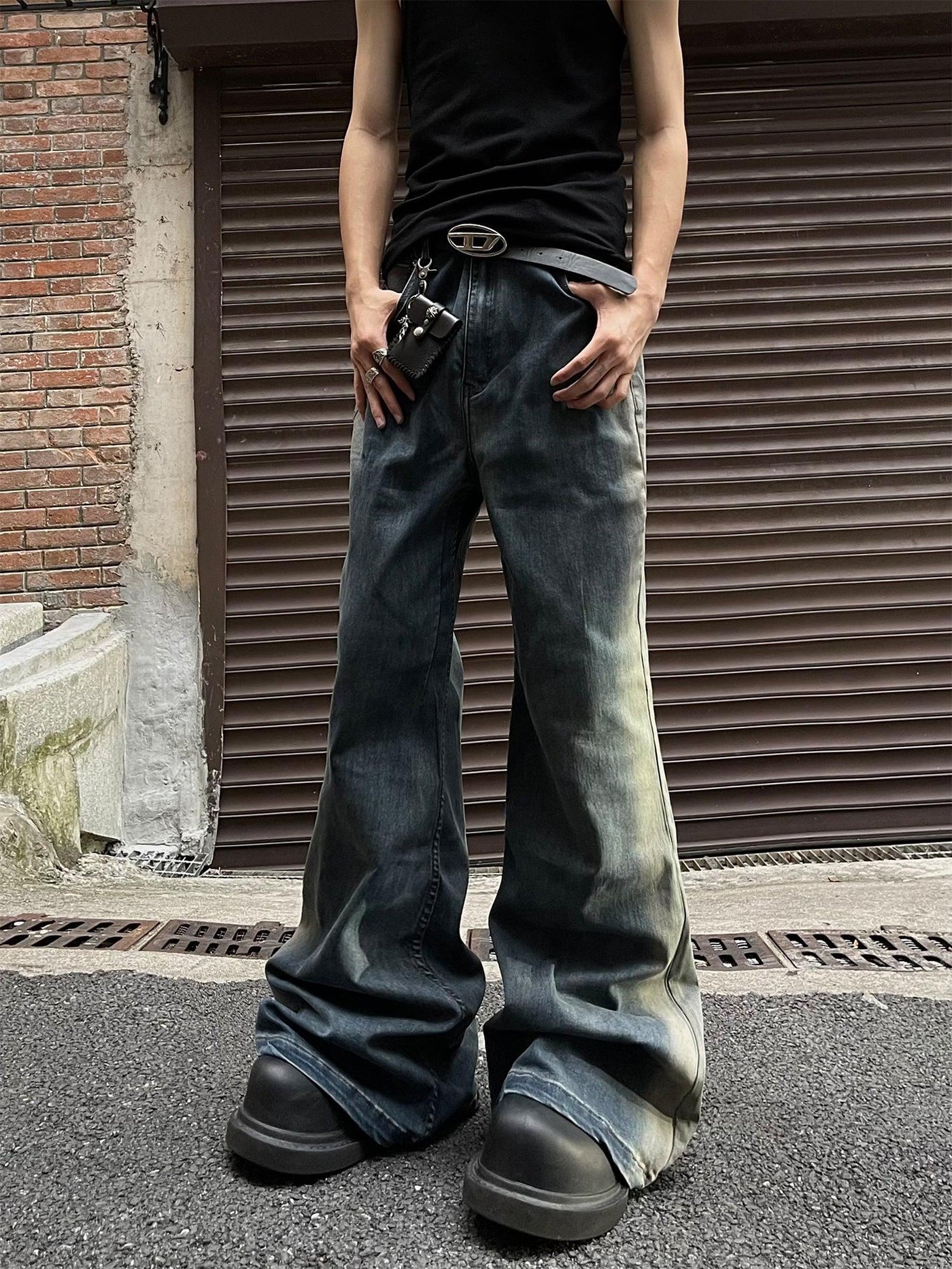 Elastic Side Washed Flare Leg Jeans Korean Street Fashion Jeans By MaxDstr Shop Online at OH Vault