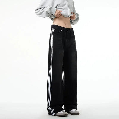 Bar Stripes Wide Leg Jeans Korean Street Fashion Jeans By A PUEE Shop Online at OH Vault