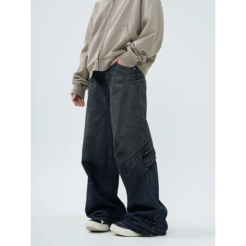Washed Diagonal Seam Jeans Korean Street Fashion Jeans By Made Extreme Shop Online at OH Vault