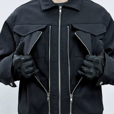 CATSSTAC Multi-Zipper Flap Pocket Jacket Korean Street Fashion Jacket By CATSSTAC Shop Online at OH Vault