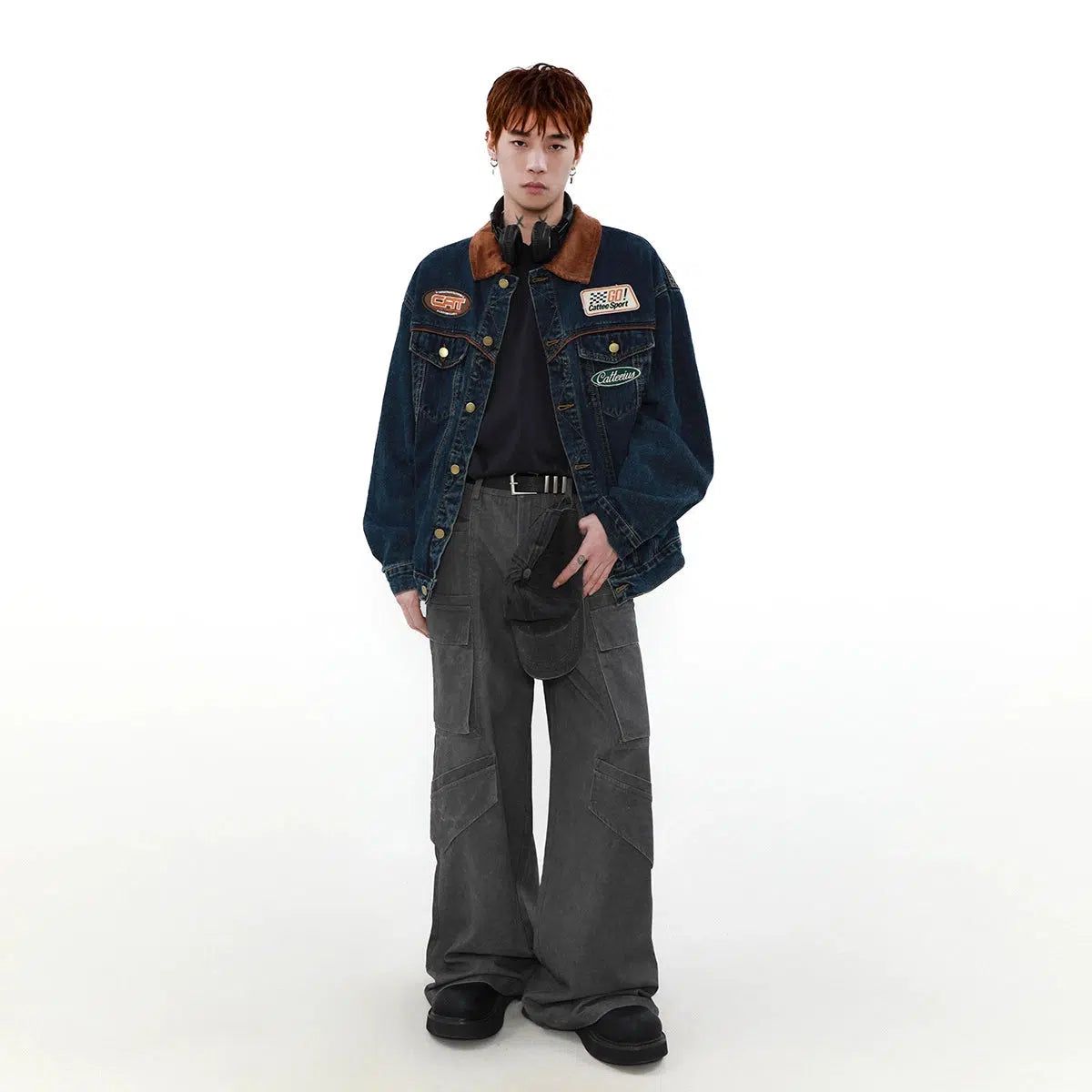 Contrast Washed Logo Embroidery Denim Jacket Korean Street Fashion Jacket By Mr Nearly Shop Online at OH Vault
