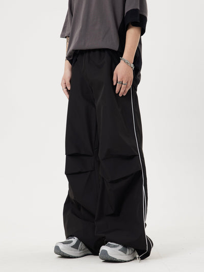 Piping Contrast Pleated Wide Cut Pants Korean Street Fashion Pants By Dark Fog Shop Online at OH Vault