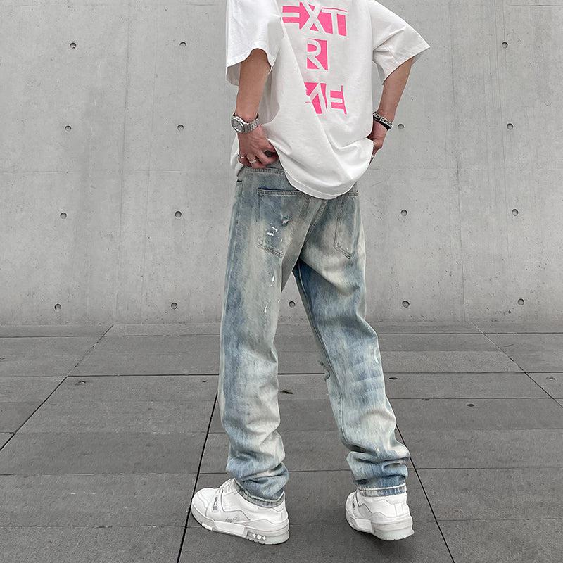 Washed Splash Ink Ripped Jeans Korean Street Fashion Jeans By A PUEE Shop Online at OH Vault