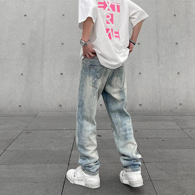 Washed Splash Ink Ripped Jeans Korean Street Fashion Jeans By A PUEE Shop Online at OH Vault