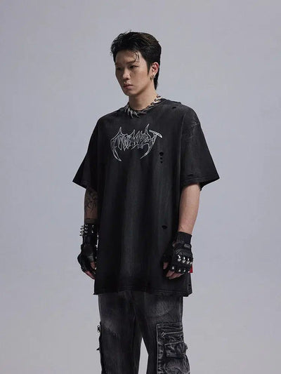 Distressed Goth Print T-Shirt Korean Street Fashion T-Shirt By Dark Fog Shop Online at OH Vault
