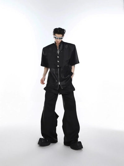Argue Culture Mid Layer Metal Accent Zipped Shirt Korean Street Fashion Shirt By Argue Culture Shop Online at OH Vault