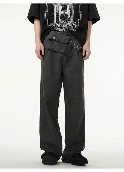 Flap Pocket Belt Strap Jeans Korean Street Fashion Jeans By 77Flight Shop Online at OH Vault