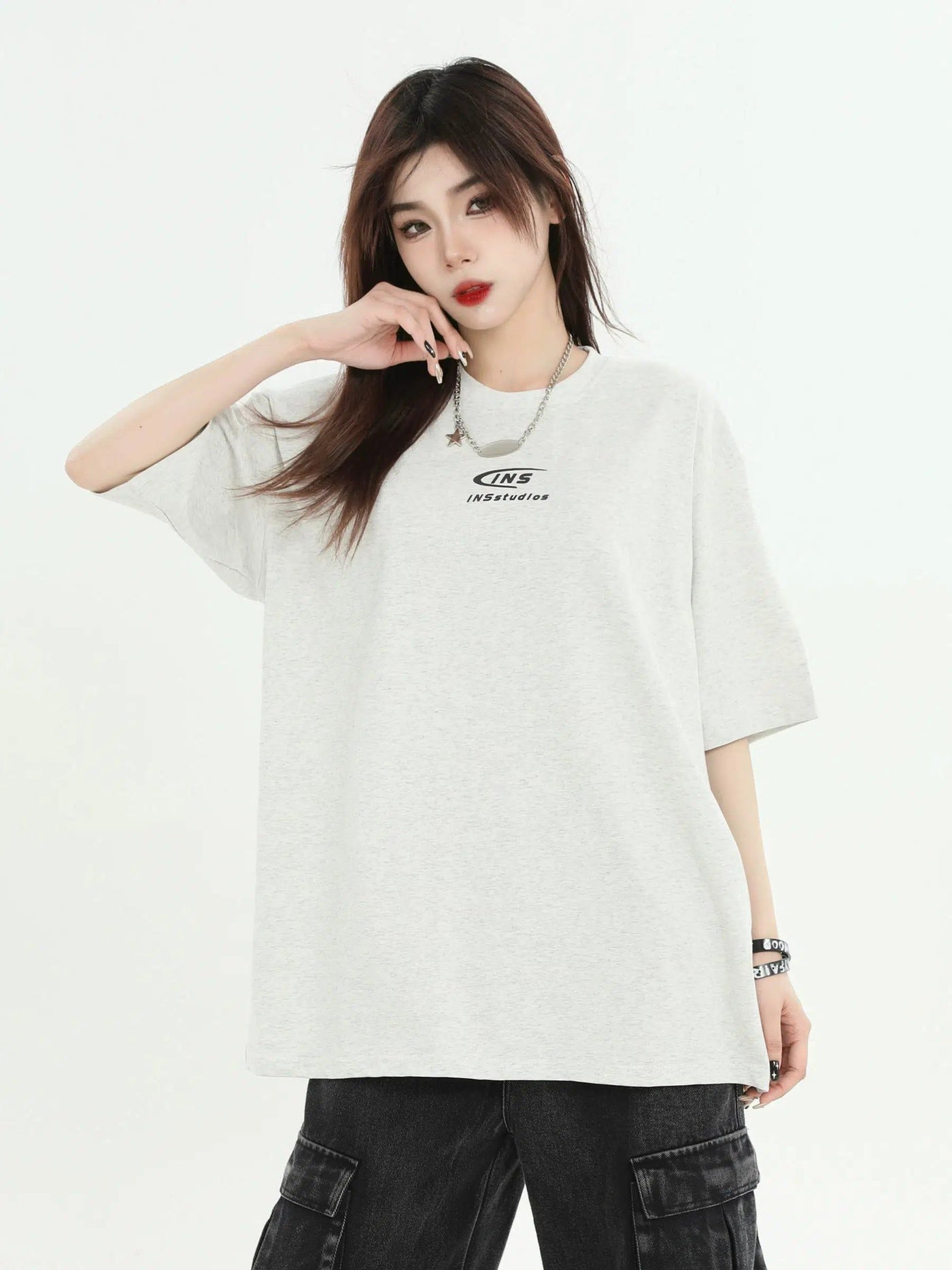 Basic Contrast Logo T-Shirt Korean Street Fashion T-Shirt By INS Korea Shop Online at OH Vault
