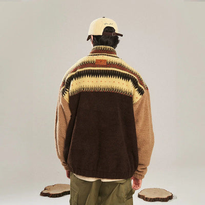 Vintage Patterned Sherpa Jacket Korean Street Fashion Jacket By New Start Shop Online at OH Vault
