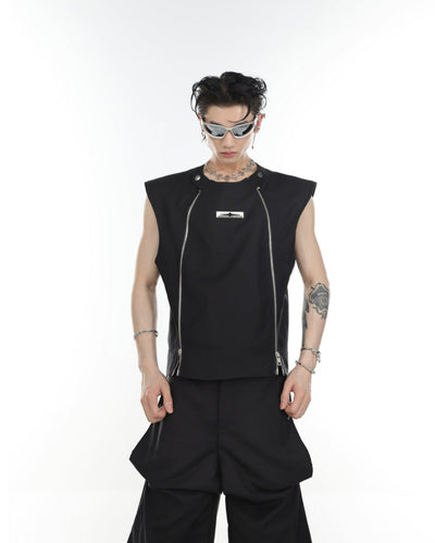 Double Zip Metal Sleeveless T-Shirt Korean Street Fashion T-Shirt By Argue Culture Shop Online at OH Vault