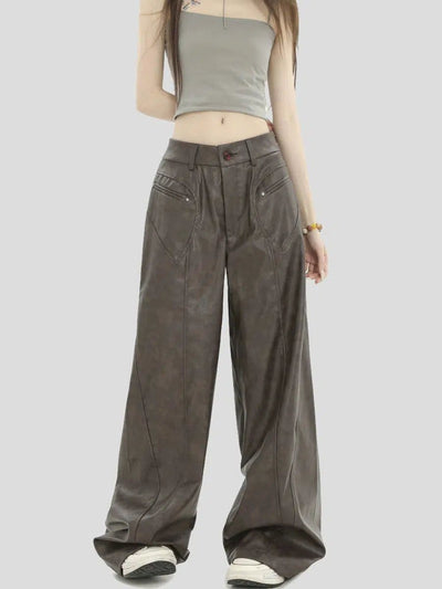Wide Leg PU Leather Pants Korean Street Fashion Pants By INS Korea Shop Online at OH Vault