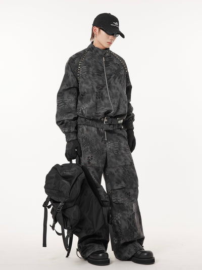 Dark Fog Rivet Buttons Stand Collar Camo Jacket Korean Street Fashion Jacket By Dark Fog Shop Online at OH Vault