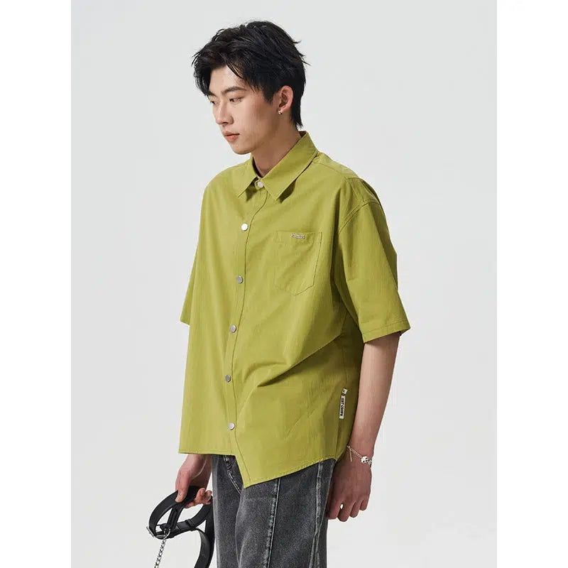 Solid Color Asymmetric Shirt Korean Street Fashion Shirt By 11St Crops Shop Online at OH Vault