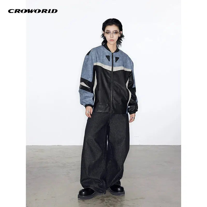 Contrast Motosport Faux Leather Jacket Korean Street Fashion Jacket By Cro World Shop Online at OH Vault