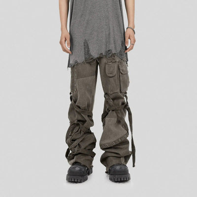 Distressed Straps Cargo Jeans Korean Street Fashion Jeans By Underwater Shop Online at OH Vault