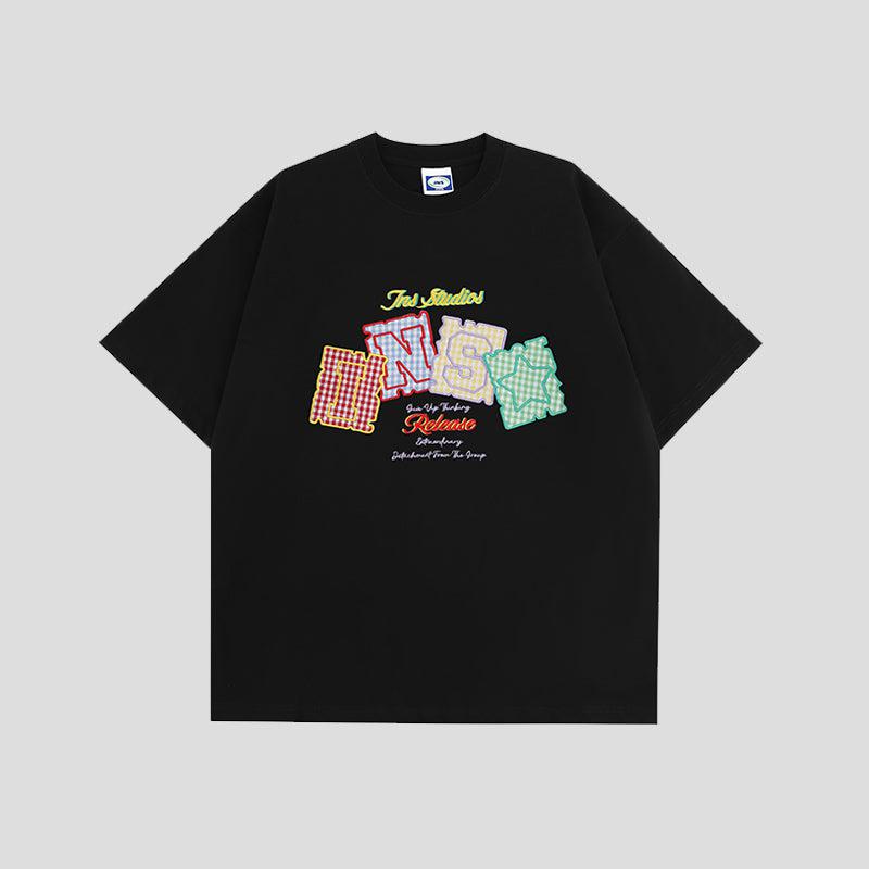Square Embroidered Logo T-Shirt Korean Street Fashion T-Shirt By INS Korea Shop Online at OH Vault