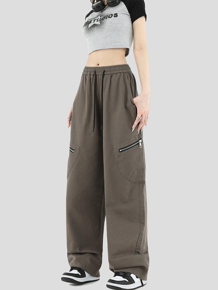INS Korea Casual Zip Patched Pocket Loose Pants Korean Street Fashion Pants By INS Korea Shop Online at OH Vault