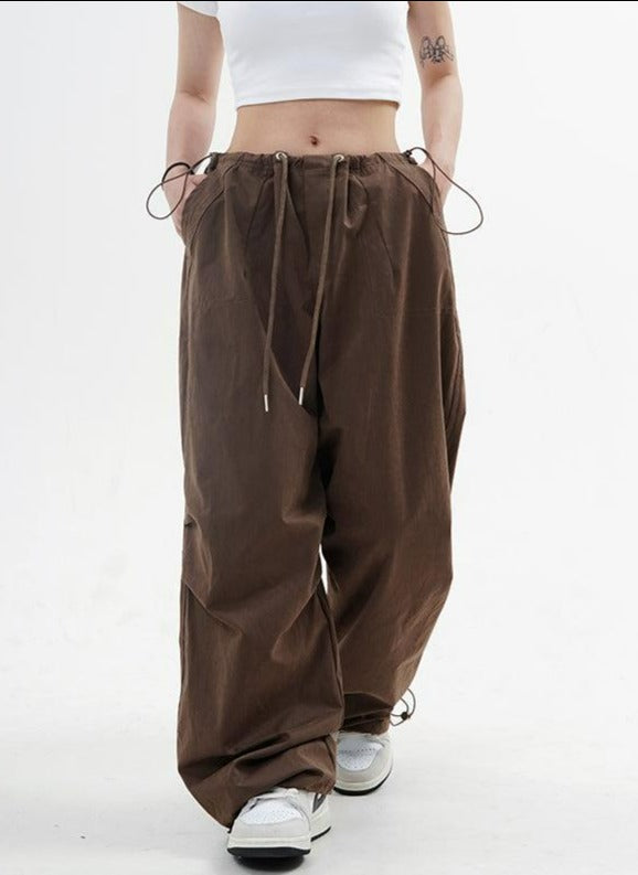 Drawstring Waist Wide leg Parachute Pants Korean Street Fashion Pants By Made Extreme Shop Online at OH Vault